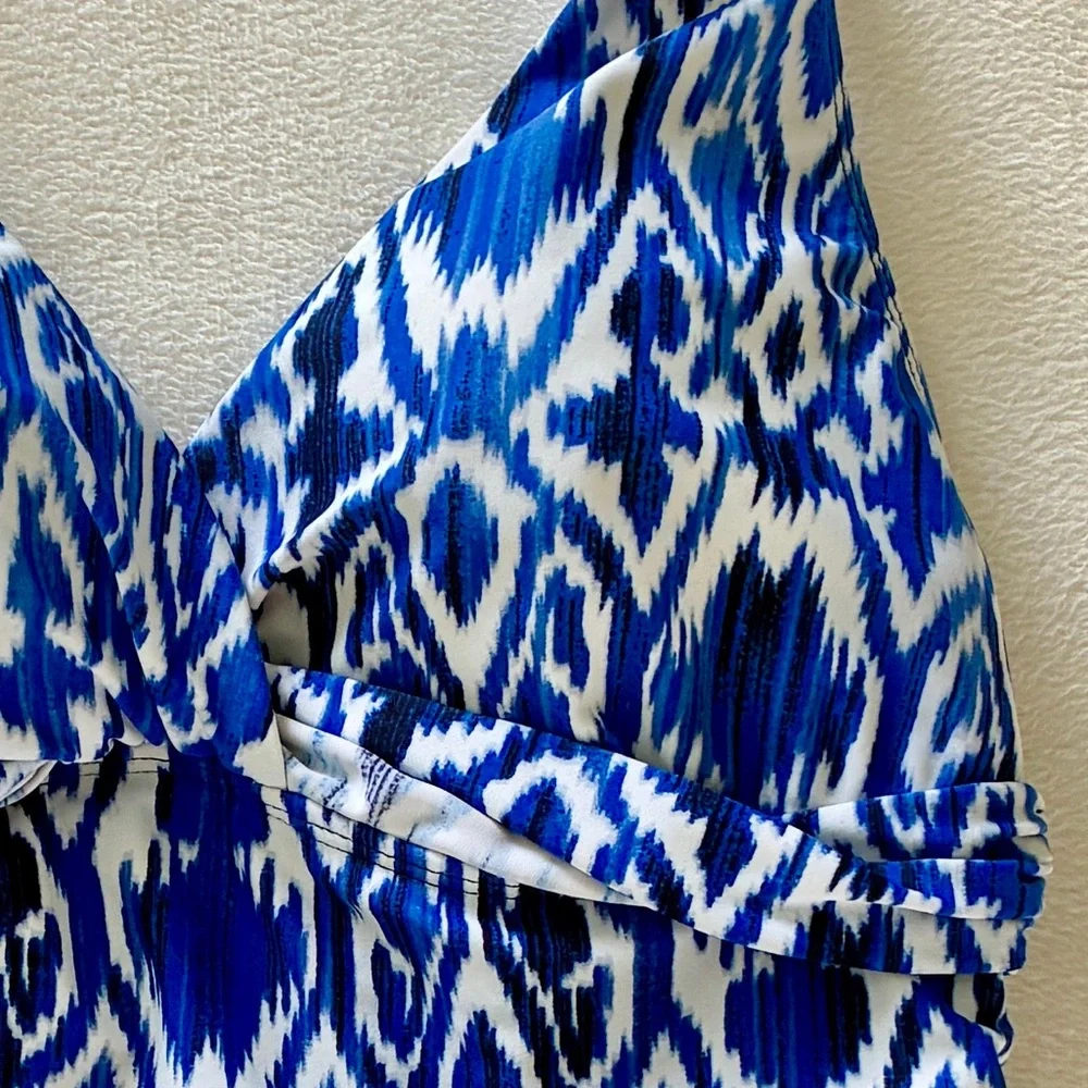 Lauren Ralph Lauren Tankini Top 6 Blue Ikat Ruched Swim Top Coastal Cruise Wear